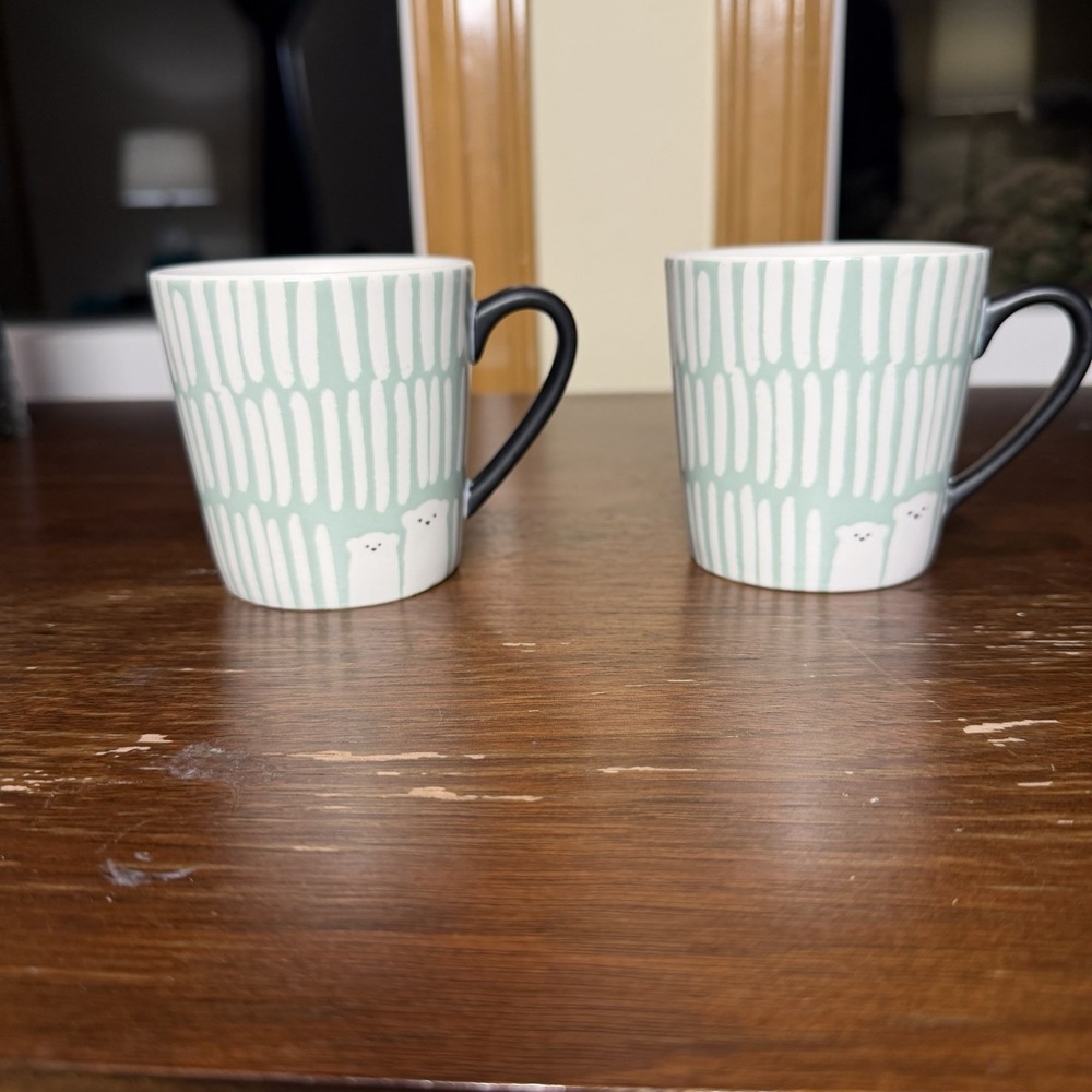 Two Collectible Starbucks Polar Bear Coffee Mugs Three Inches